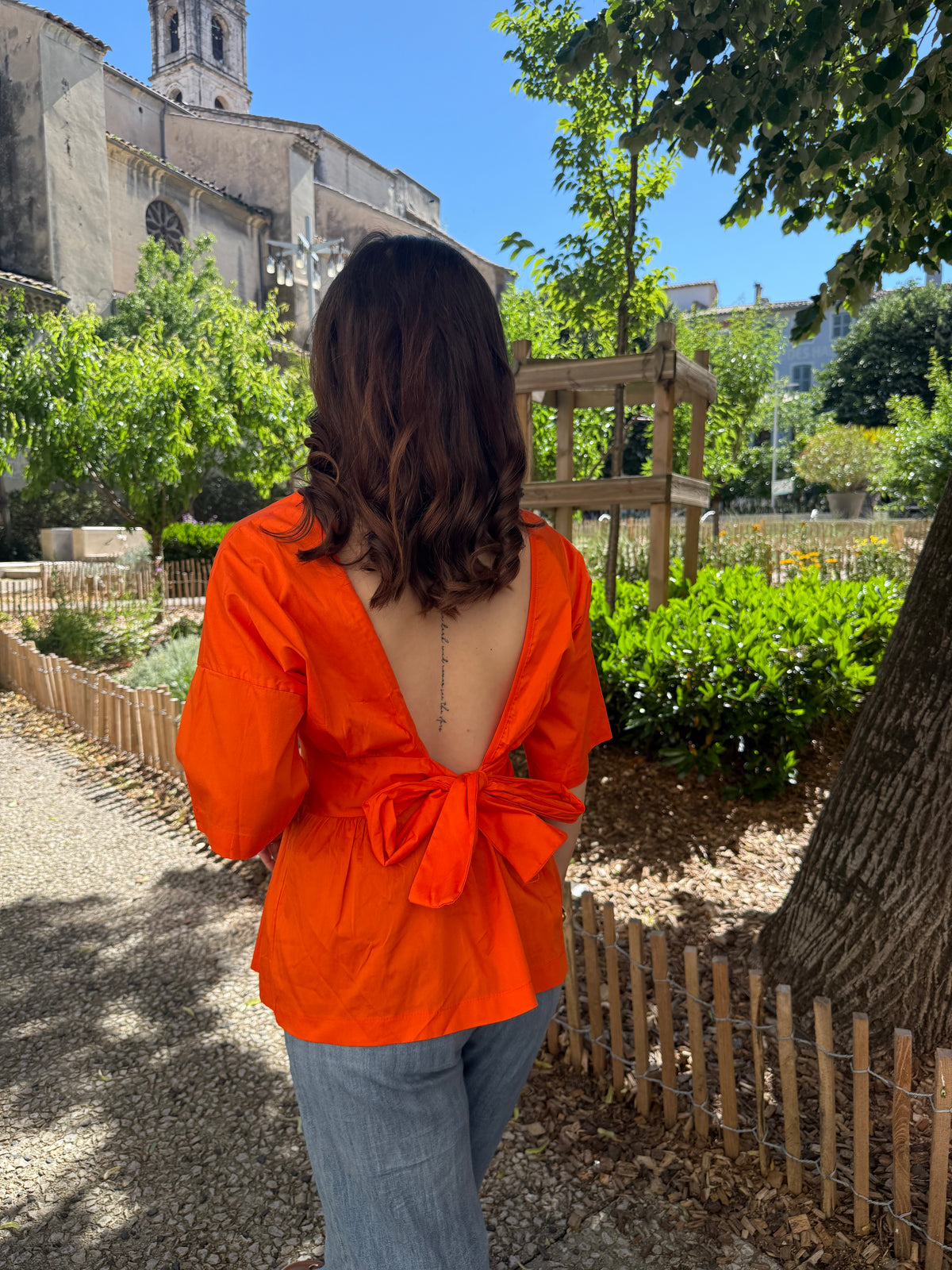 Top dos nu à nouer Orange vibrant