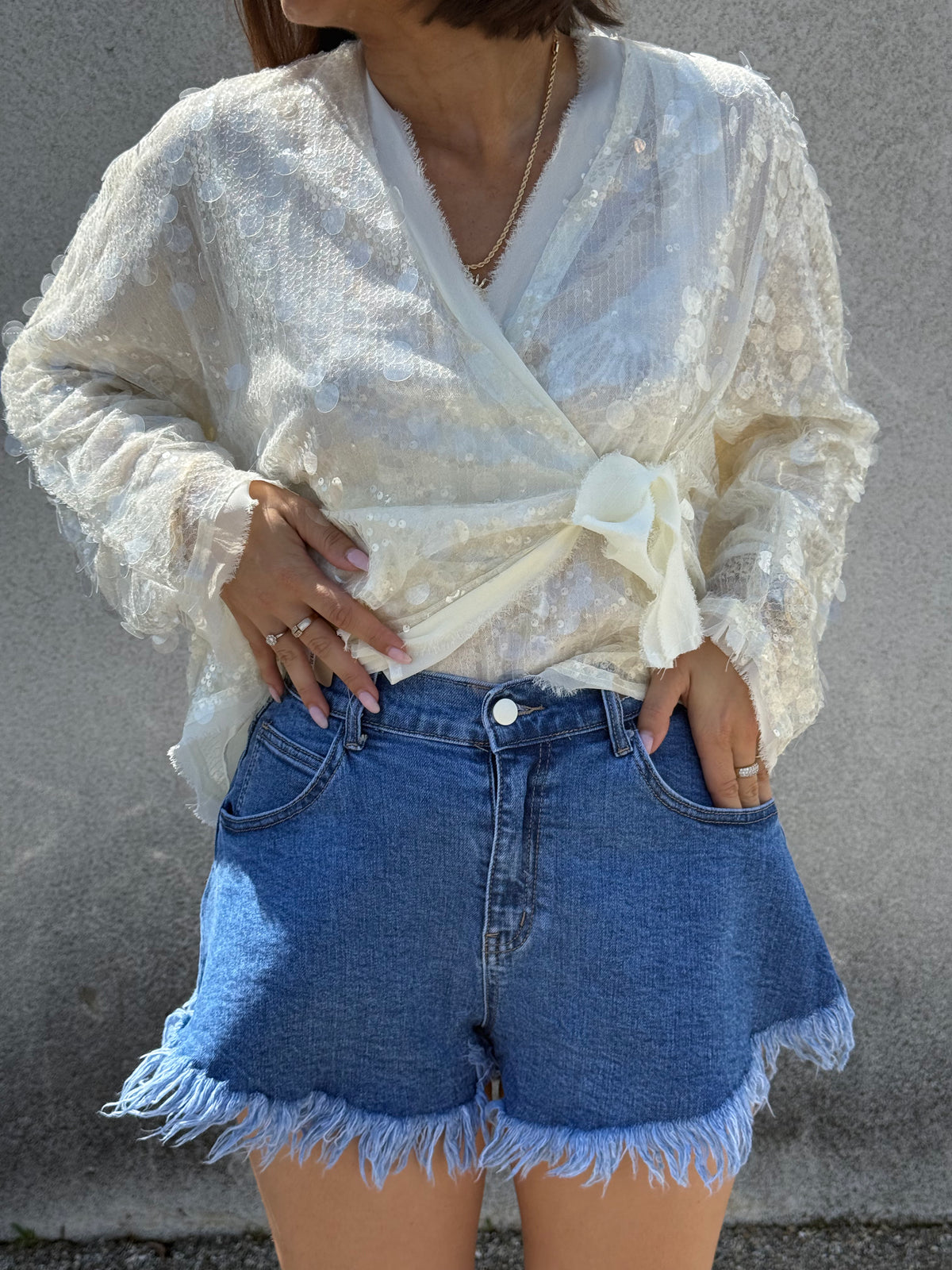 Gilet à sequins beige